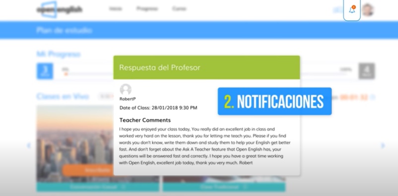 Open English plataforma notificaciones